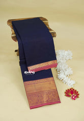 Midnight Blue - Karthigai silk cotton Getti Zari and Peacock Border